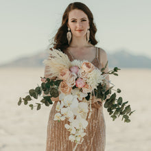 Load image into Gallery viewer, Orchid, Rose and Dried Flower Cascading Boho Bouquet

