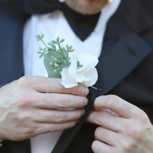 Load image into Gallery viewer, White Flower Eucalyptus Boutonniere
