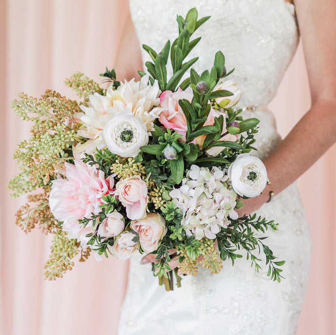Blush Pink and White Dahlia Bridal Bouquet