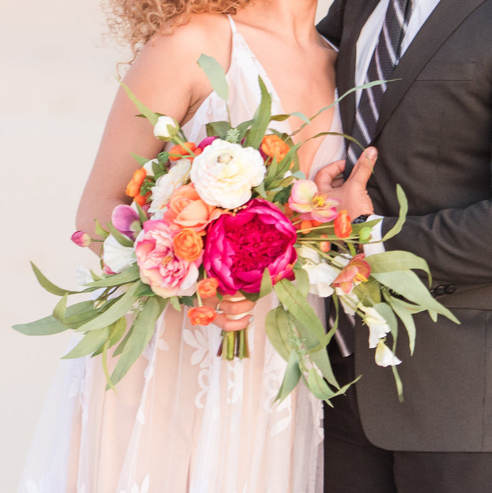 Bright Boho Bridal Bouquet and Boutonniere