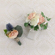 Load image into Gallery viewer, Peach and Ivory Floral Wrist Corsage
