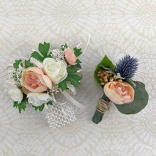 Load image into Gallery viewer, Peach and Ivory Floral Wrist Corsage
