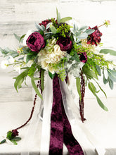 Load image into Gallery viewer, Burgundy and White Cascading Boho Bouquet
