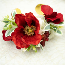 Load image into Gallery viewer, Red Wrist Corsage on Gold Cuff
