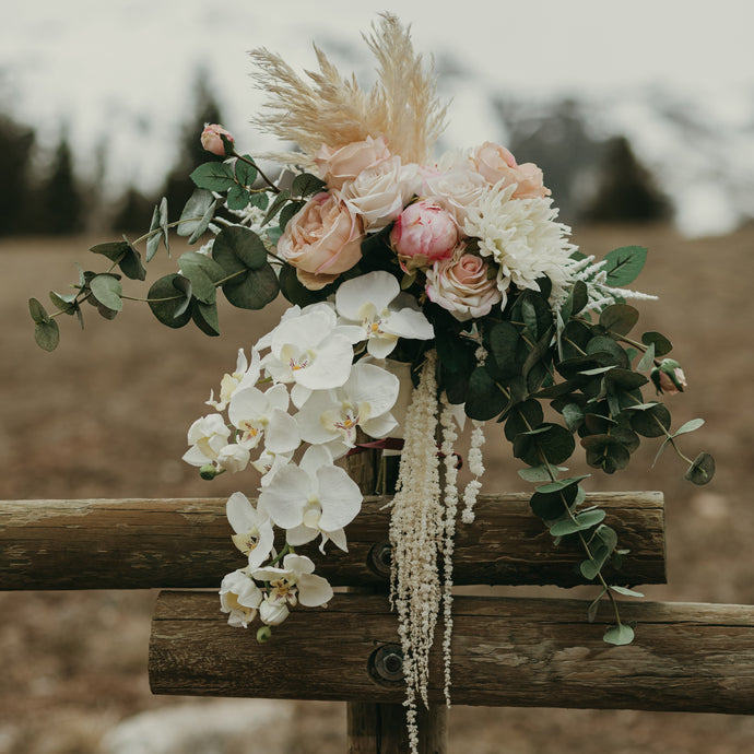Orchid, Rose and Dried Flower Cascading Boho Bouquet