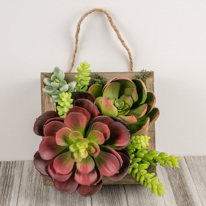 Faux Succulent Wall Hanging Decor in Wood Frame