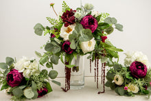 Load image into Gallery viewer, Burgundy and White Cascading Boho Bouquet

