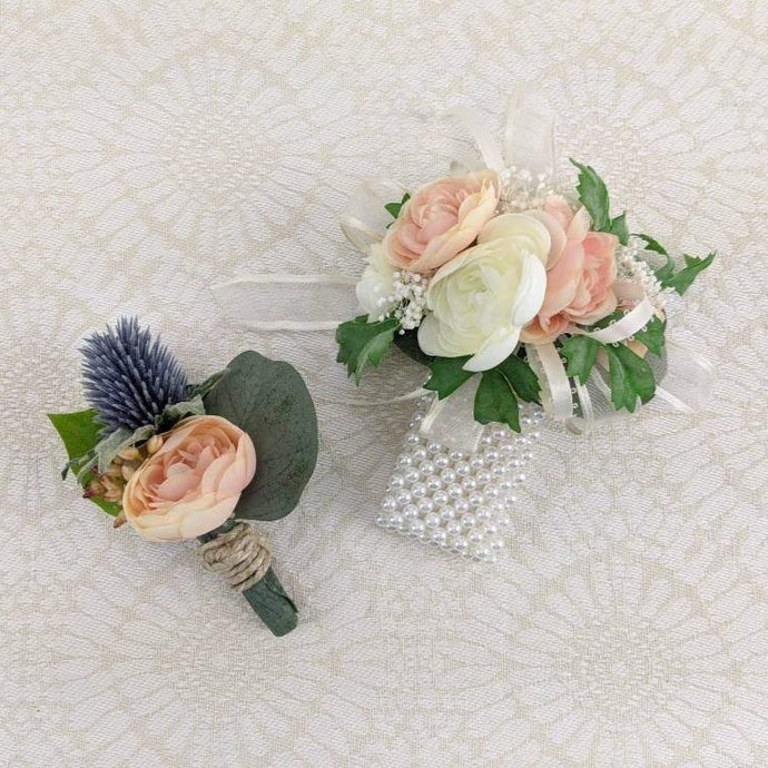 Peach and Ivory Floral Wrist Corsage