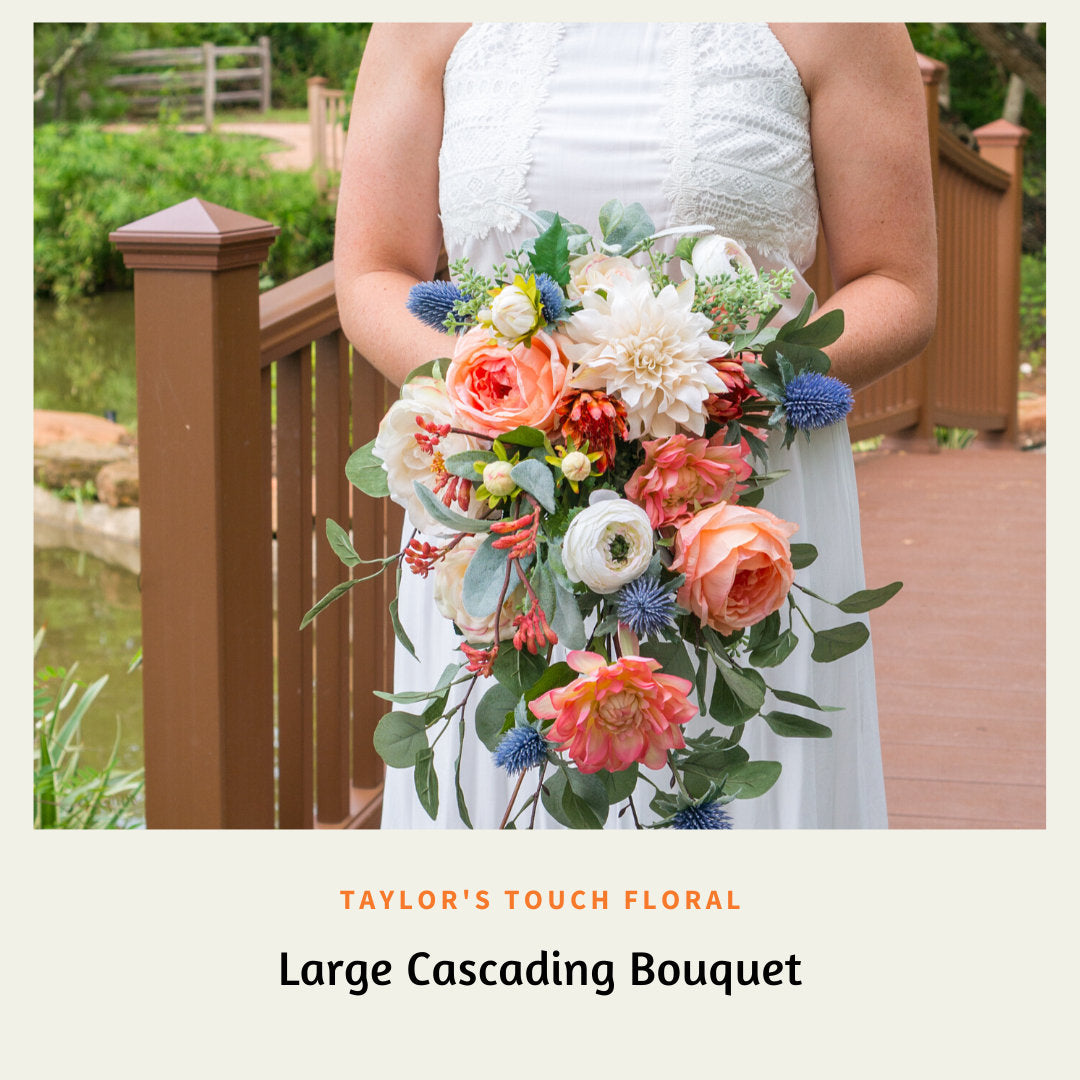 Blue 2024 Peach Wedding Bouquet Flowers Faux