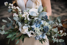 Load image into Gallery viewer, Moody Blue and White Bridal Bouquet
