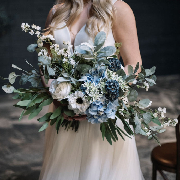 Moody Blue and White Bridal Bouquet
