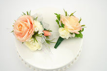 Load image into Gallery viewer, Peach Wrist Corsage and Boutonniere for Prom
