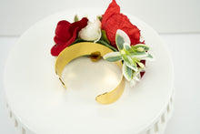 Load image into Gallery viewer, Red Wrist Corsage on Gold Cuff
