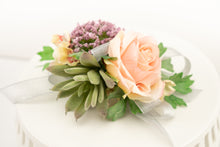 Load image into Gallery viewer, Peach and Lavender Flower and Succulent Wrist Corsage
