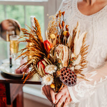 Load image into Gallery viewer, orange and neutral bridal bouquet dried flowers by Taylor&#39;s Touch Floral
