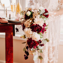 Load image into Gallery viewer, Burgundy and Ivory Cascading Bouquet
